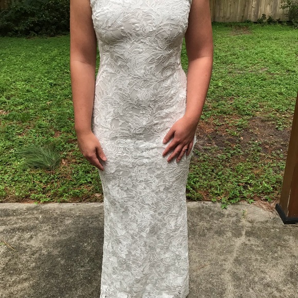 Calvin Klein | Dresses | Calvin Klein White Lace Sheath Gown Open Back |  Poshmark